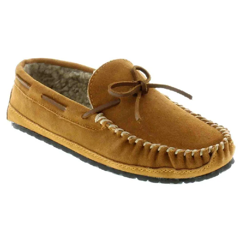 running shoes with thick padding-Minnetonka Men's 4154 Casey Slipper Tan Suede