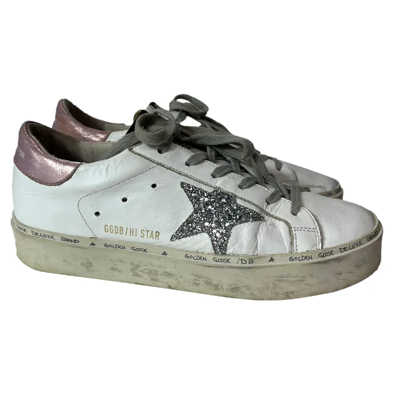 Golden Goose Hi Star Glittered Star Low-Top Platform Sneakers in White  Cowhide Leather