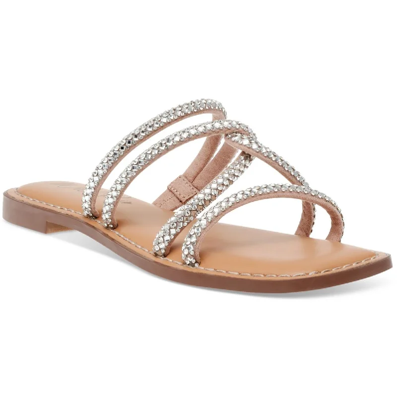 Wild Pair Womens Rhinestone Criss-Cross Slide Sandals