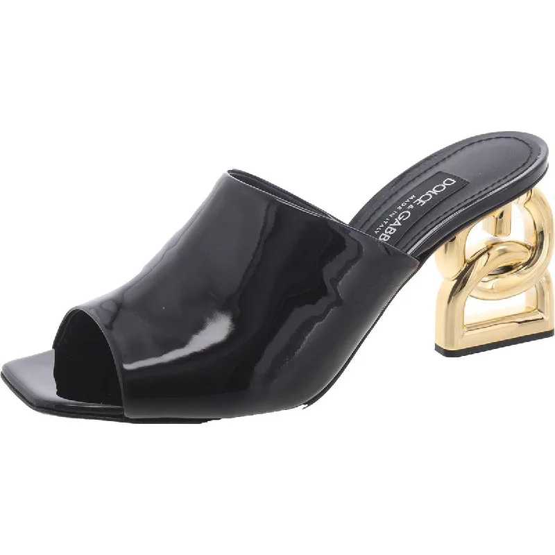 Womens Patent Leather Logo Slide