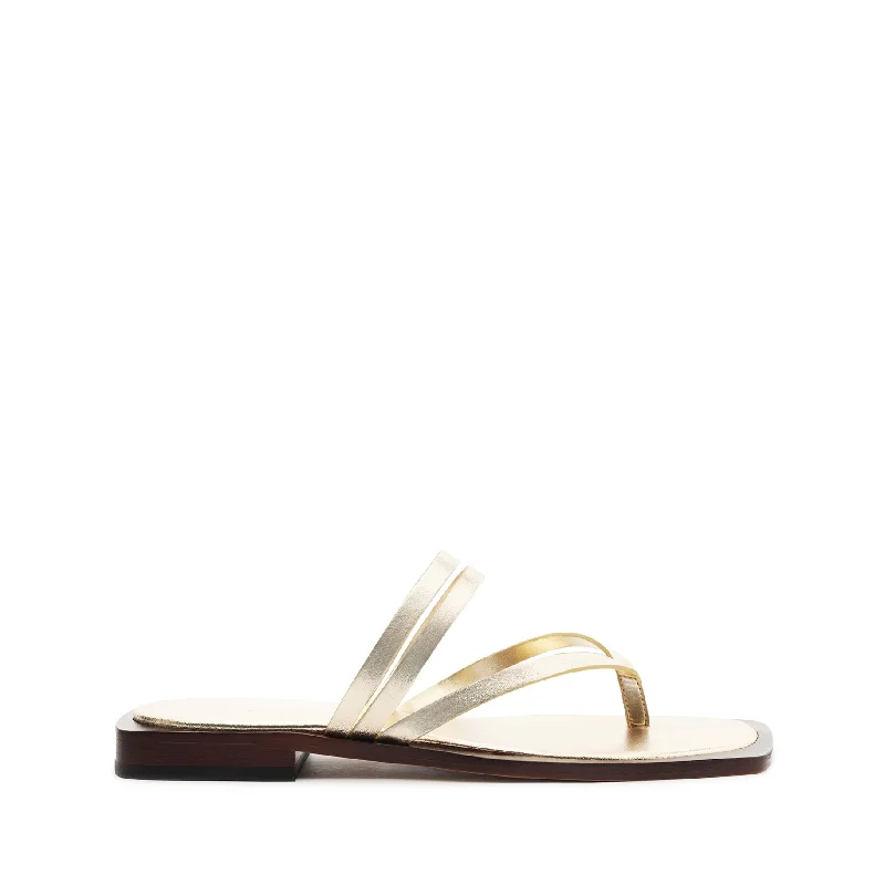 Flats for families-Rania Metallic Leather Flat Sandal