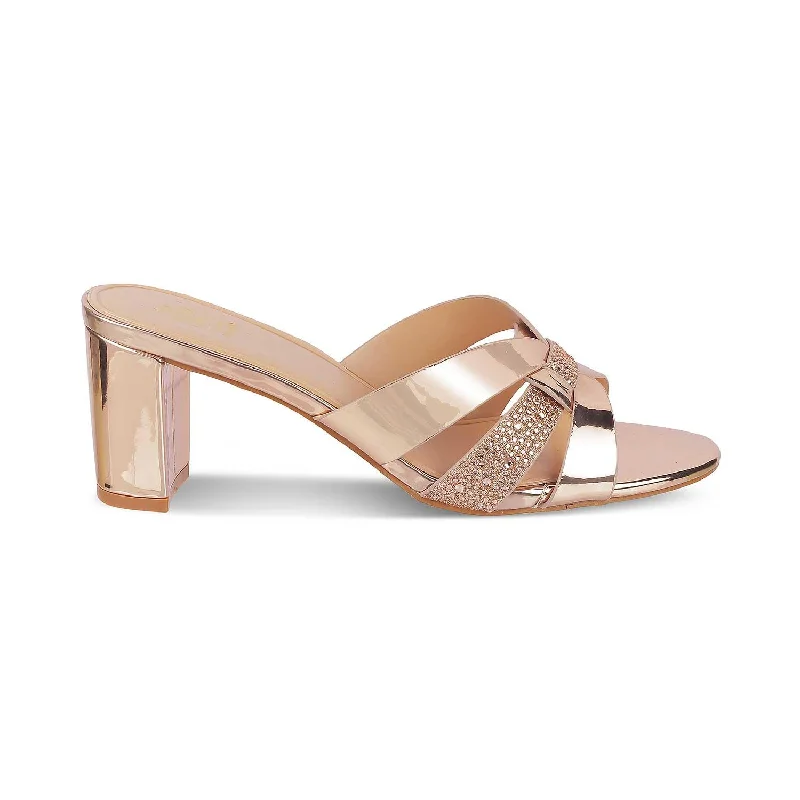 Tresmode Luxe Champagne Women's Dress Block Heel Sandals