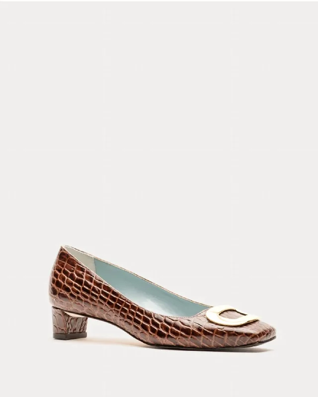 Mary Mini Block Heel Croc Embrossed In Brown