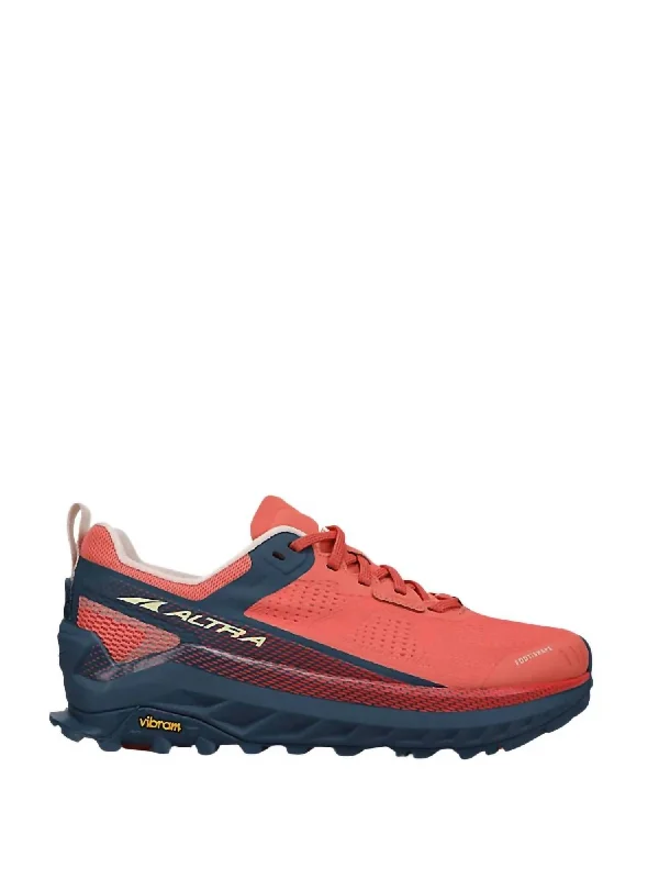 running shoes with plant based-Women's Olympus 4 Trail Running Shoe - Medium Width In Navy, Coral