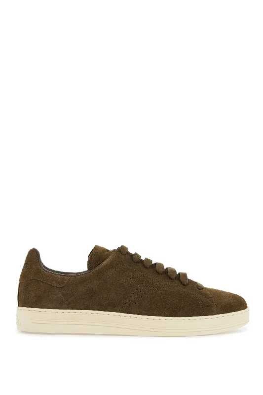 Tom Ford Khaki Suede Low Top Sneakers With Rubber Sole