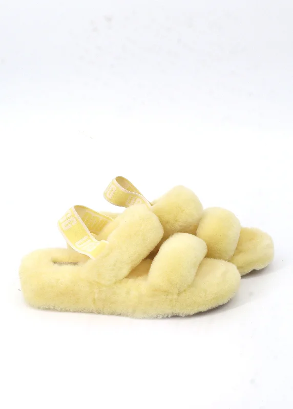 running shoes with luxury design-Women's Plain Fur Slippers,Yellow