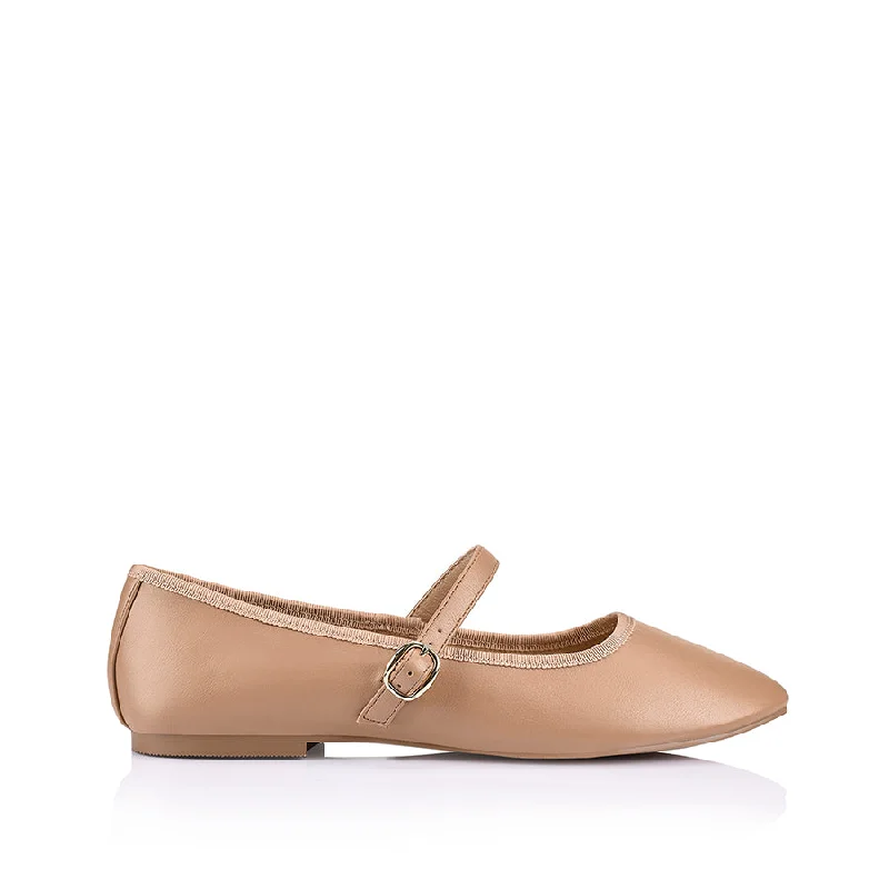 Flats in green neighborhood-Bambi Mary-Jane Flats - Dark Camel