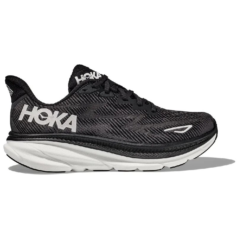 running shoes for valley trails-Hoka Clifton 9 Running Shoe Black/White (Women's)