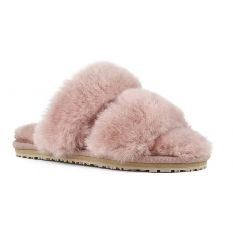 running shoes with heavy cushion-Women's 2 Stripes Sheepskin Fur Slipper In Antic Rose