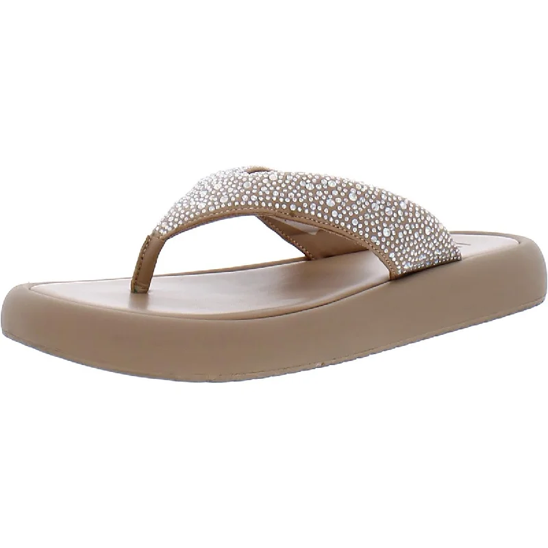 INC Womens Essily Rhinestone Slip On Flatform Sandals