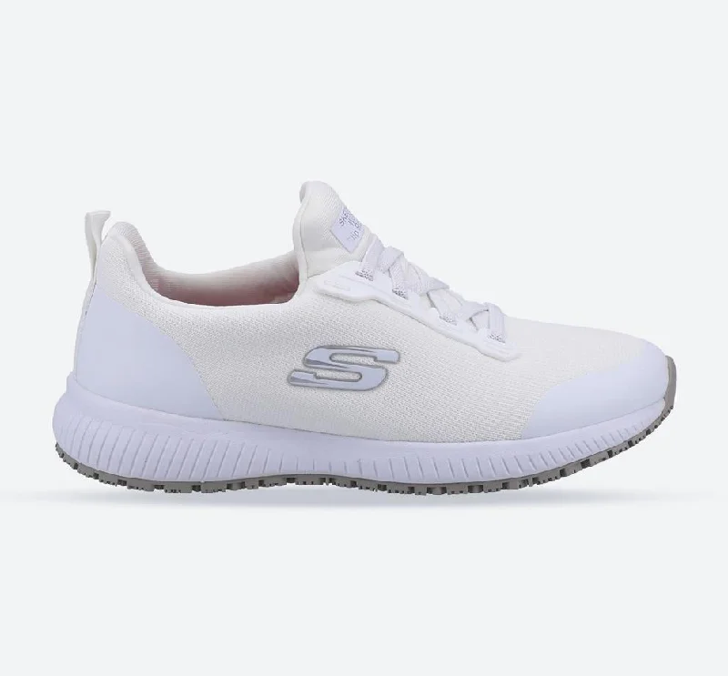 Women's Wide Fit Skechers 77222EC Squad SR Occupational Sneakers - White