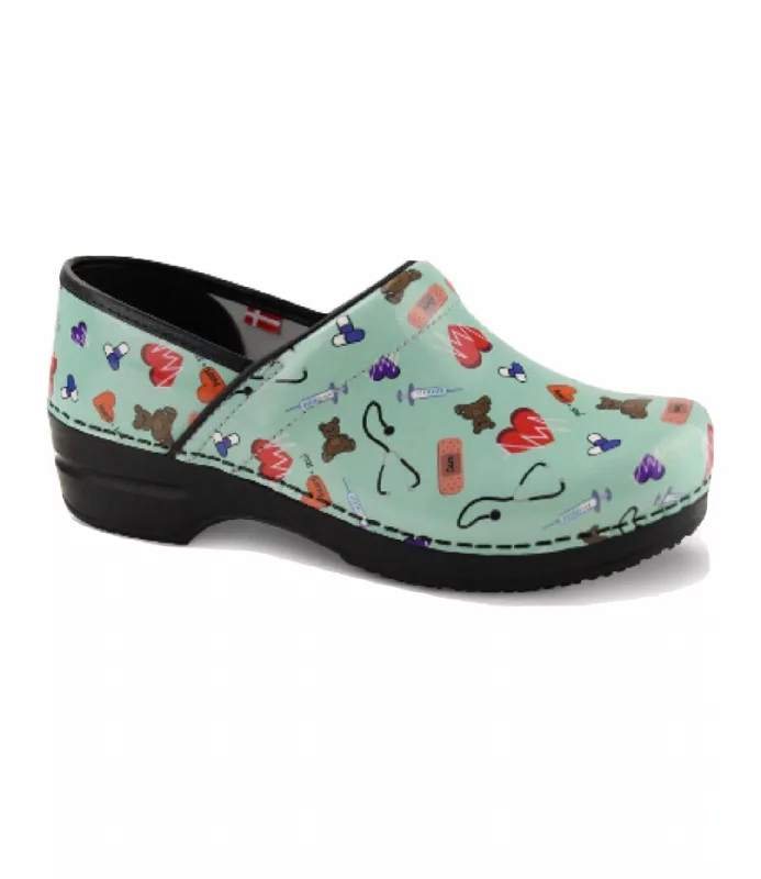 running shoes with anti slip soles-Women's Smart Step Professional Clog In Printed Patent Teal