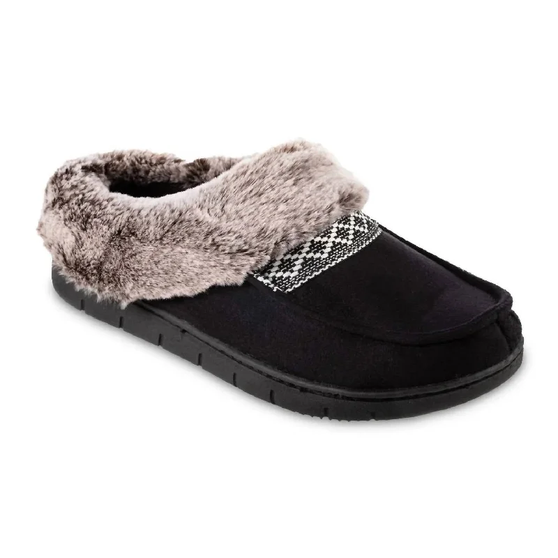 running shoes with open weave-Women's Recycled Microsuede And Faux Fur Hoodback Slipper In Black