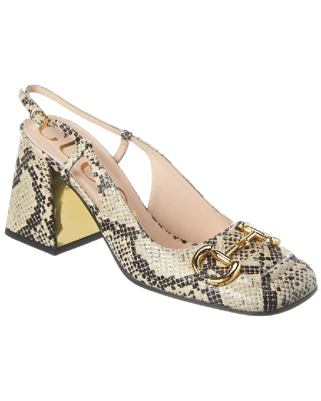 Gucci Princetown Horsebit Snake-Embossed Leather Slingback Pump