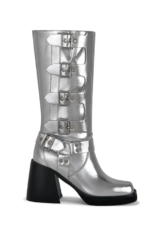 sandals for weekly strolls-Where to find suave boots-BRONSON-SILVER HEELED MOTO BOOT