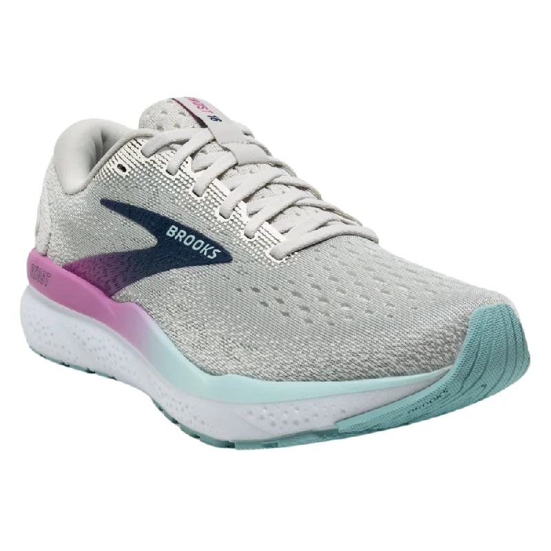 best running shoes for speed training-Brooks Ghost 16 White/Grey/Estate Blue Running Shoe (Women's)