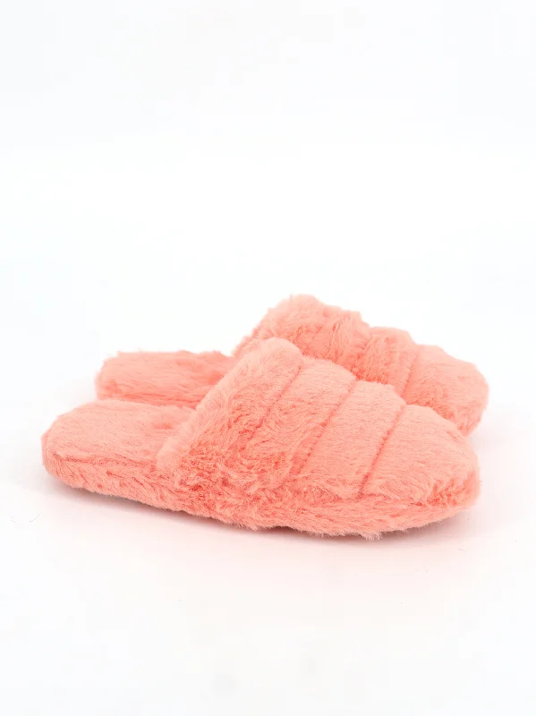 running shoes for indoor running-Women's Quilted Faux Fur Slippers,Peach