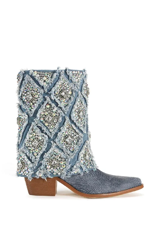 sandals with memory foam-Best boots for narrow feet-STAGECOACH-DENIM WESTERN BOOTIE