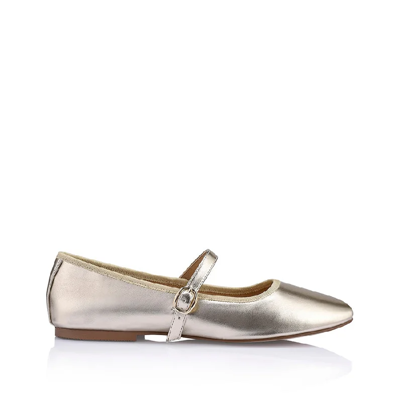 Flats in vibrant city-Bambi Mary-Jane Flats - Champagne Smooth