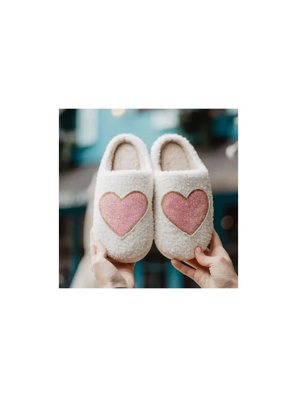 running shoes for cold runs-Beaded Pink & Gold Heart Slippers