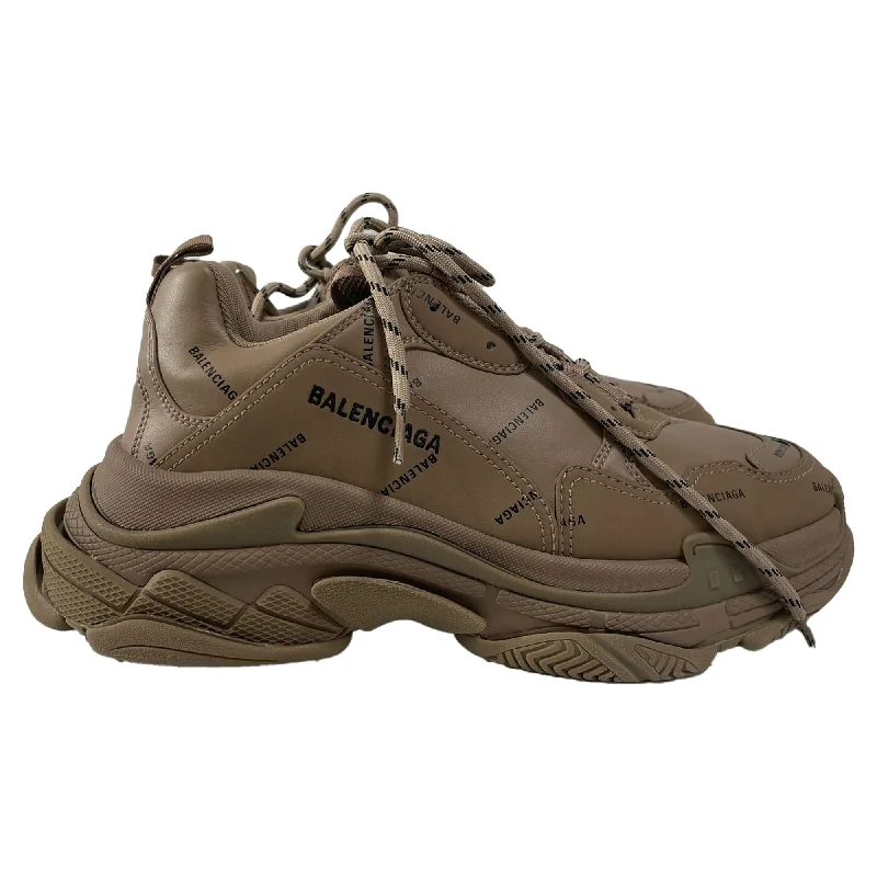 Balenciaga Allover Logo Triple S Sneakers in Beige Polyurethane