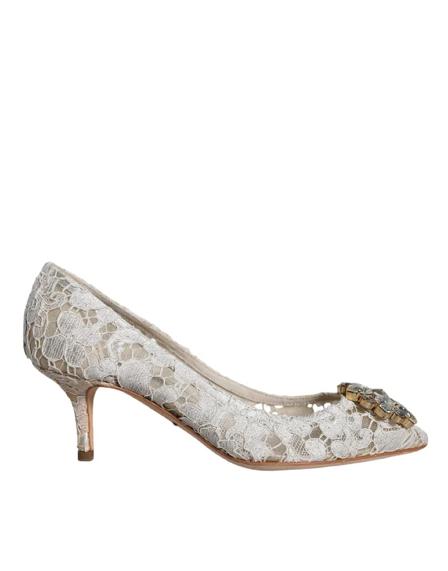 Dolce & Gabbana  Taormina Lace Crystal Heel Pumps Women's Shoes