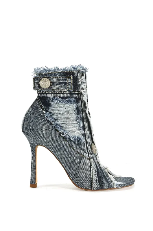 sandals with extra padding-Best boots for snowy days-TANDY-DENIM STILETTO PEEP TOE BOOTIE