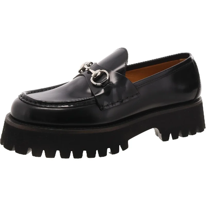 Loafers with cushioned straps-Gucci Womens Leather Slip-On Loafers