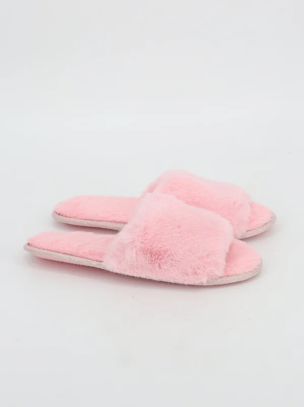 running shoes for home workouts-Women's Faux Fur Slippers,Pink