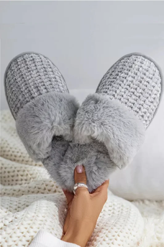 running shoes with cool colors-Knitted Faux Fur Slipper