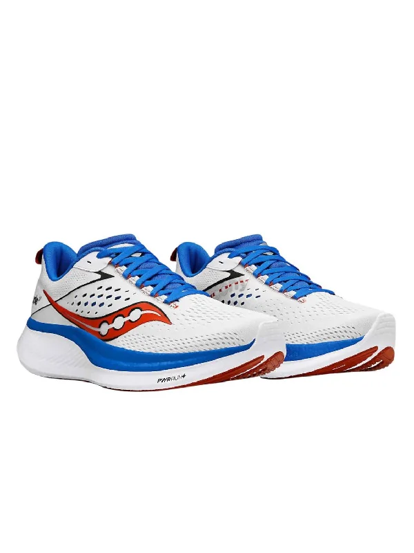 running shoes with flexible arch-Men's Ride 17 Running Shoes In White/cobalt