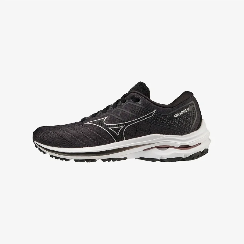 running shoes for classic fit-Women's Wave Inspire 18 Running Shoes - B/medium Width In Black/silver